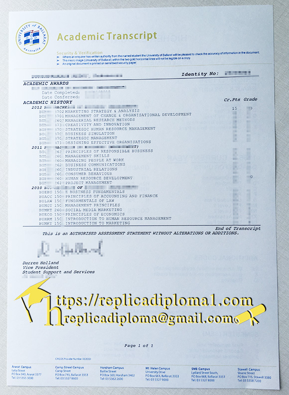 fake official transcript of university of Ballarat
