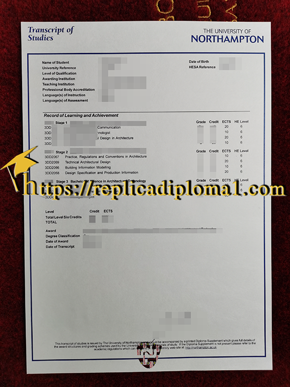 University of Northampton Transcript