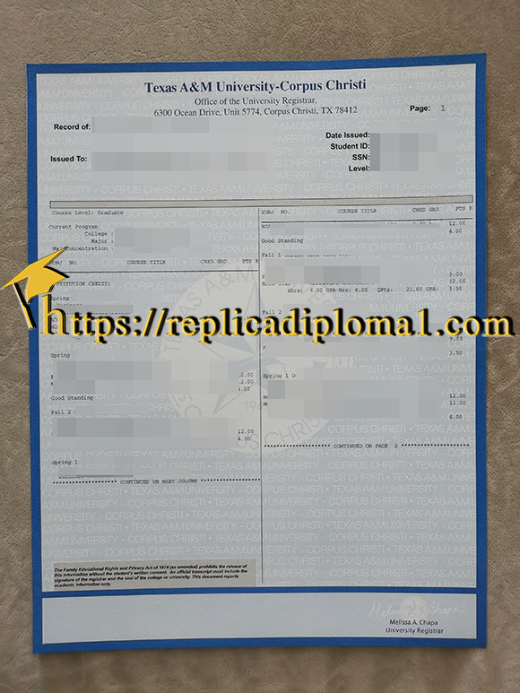 Texas A&M University Transcript, TAMU transcript